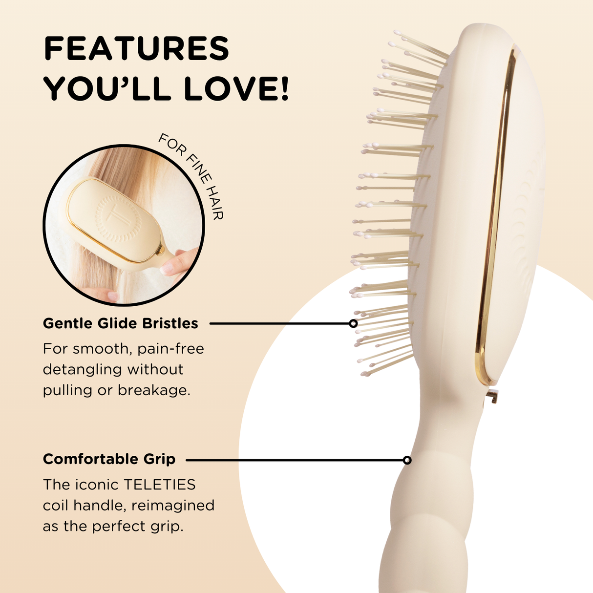 Teleties | Detangler Hair Brush for Fine Hair - Tan