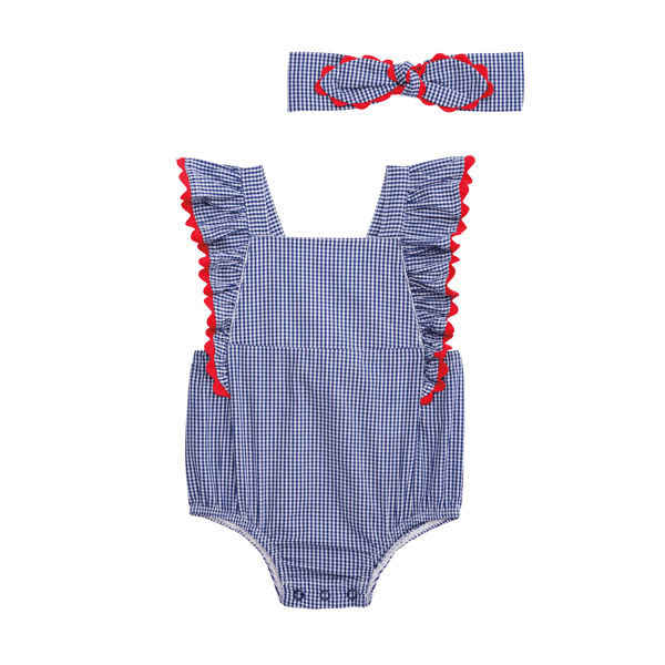 Mudpie | Gingham Ric Rac Bubble And Headband Set