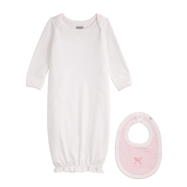 Mudpie | Dotted Gown And Gingham Bib Set