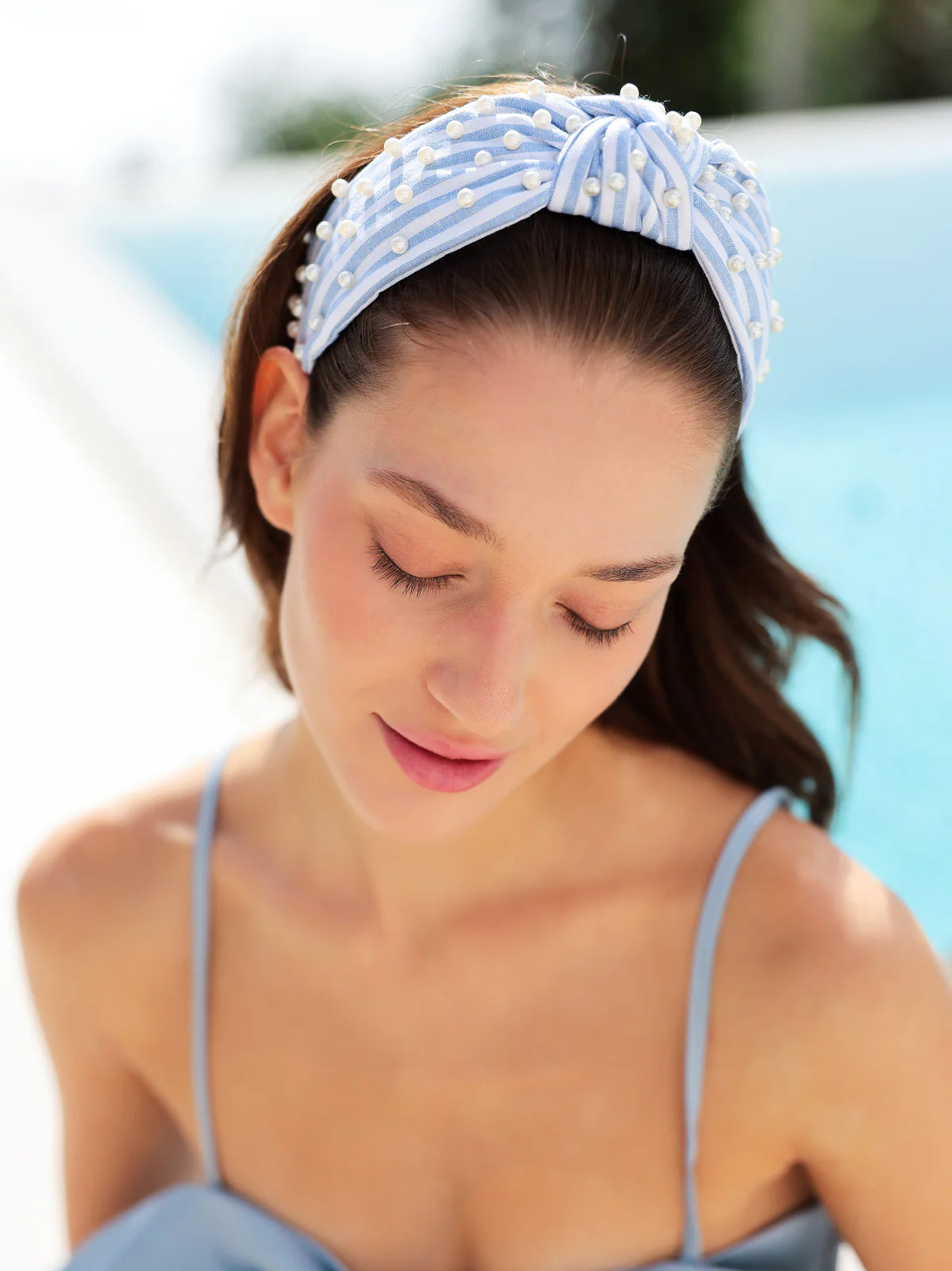Shiraleah | Pearls and Stripes Knotted Headband - Blue