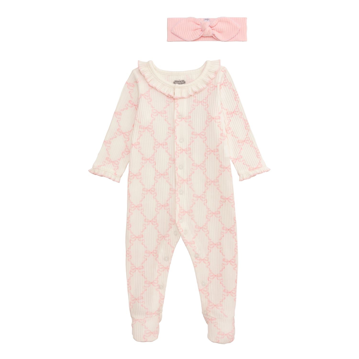 Mudpie | Bow Print Sleeper & Headband Set