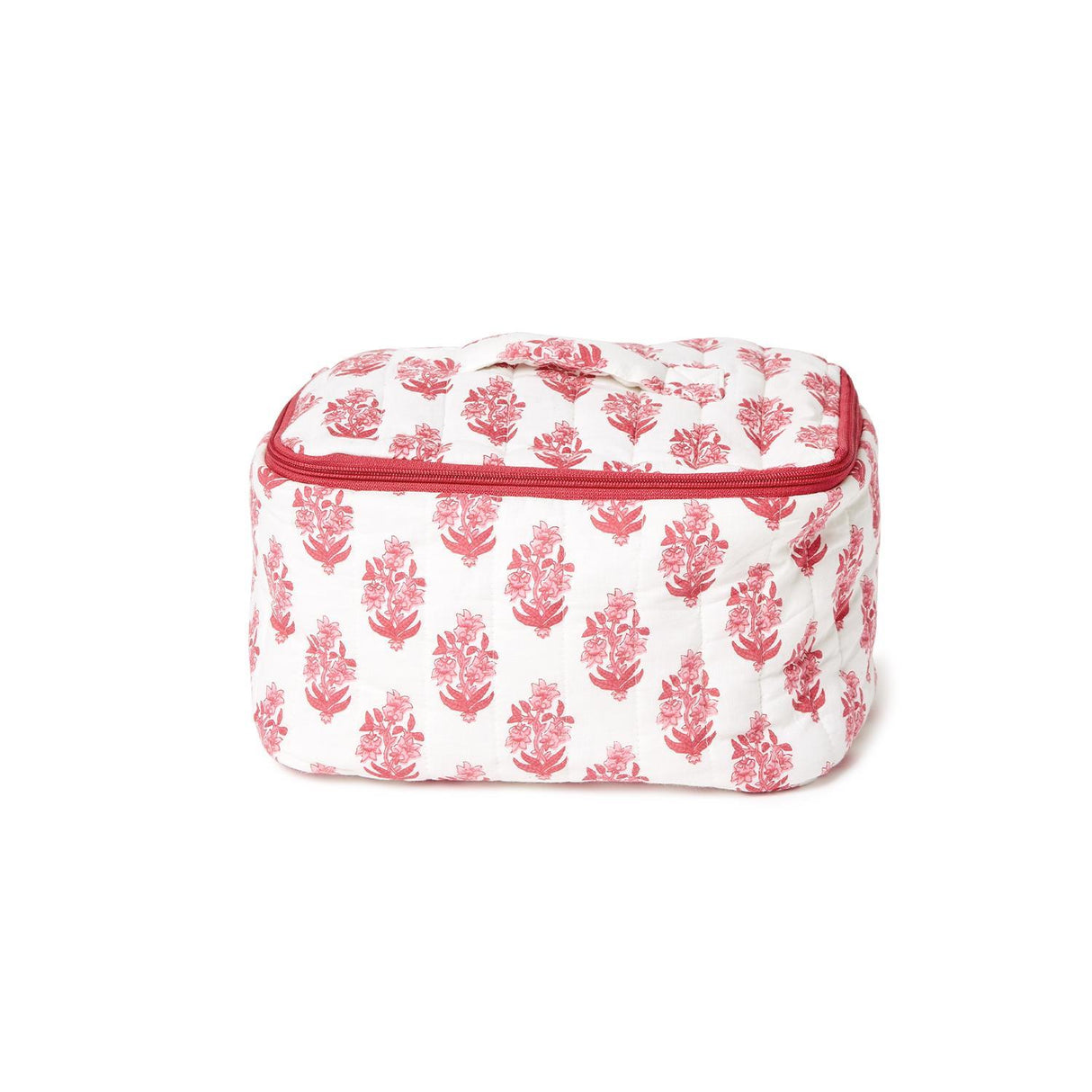 Petal Party Hand Block Printed Cotton Quilted Soft Cosmetic Case and Pouch Set