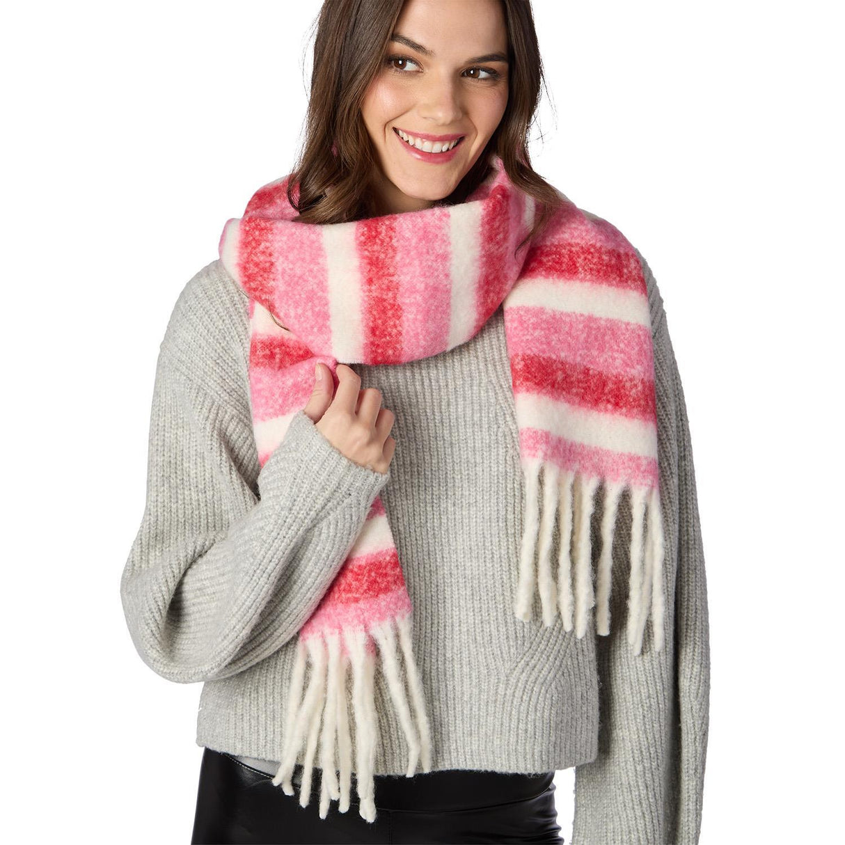 Soft Pink & White Fringe Scarf