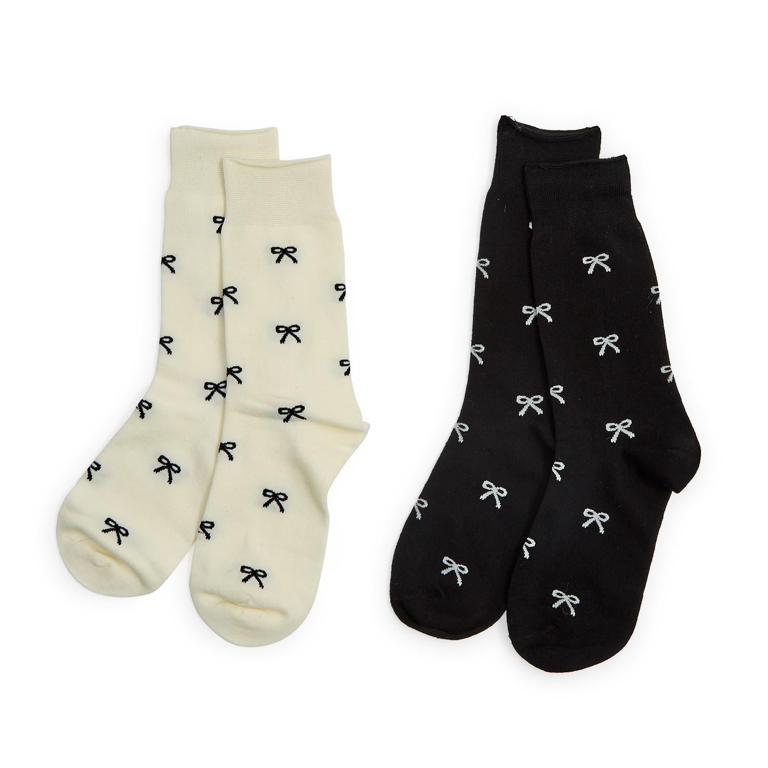 Noir Coquette Bow Printed Socks - Set of 2