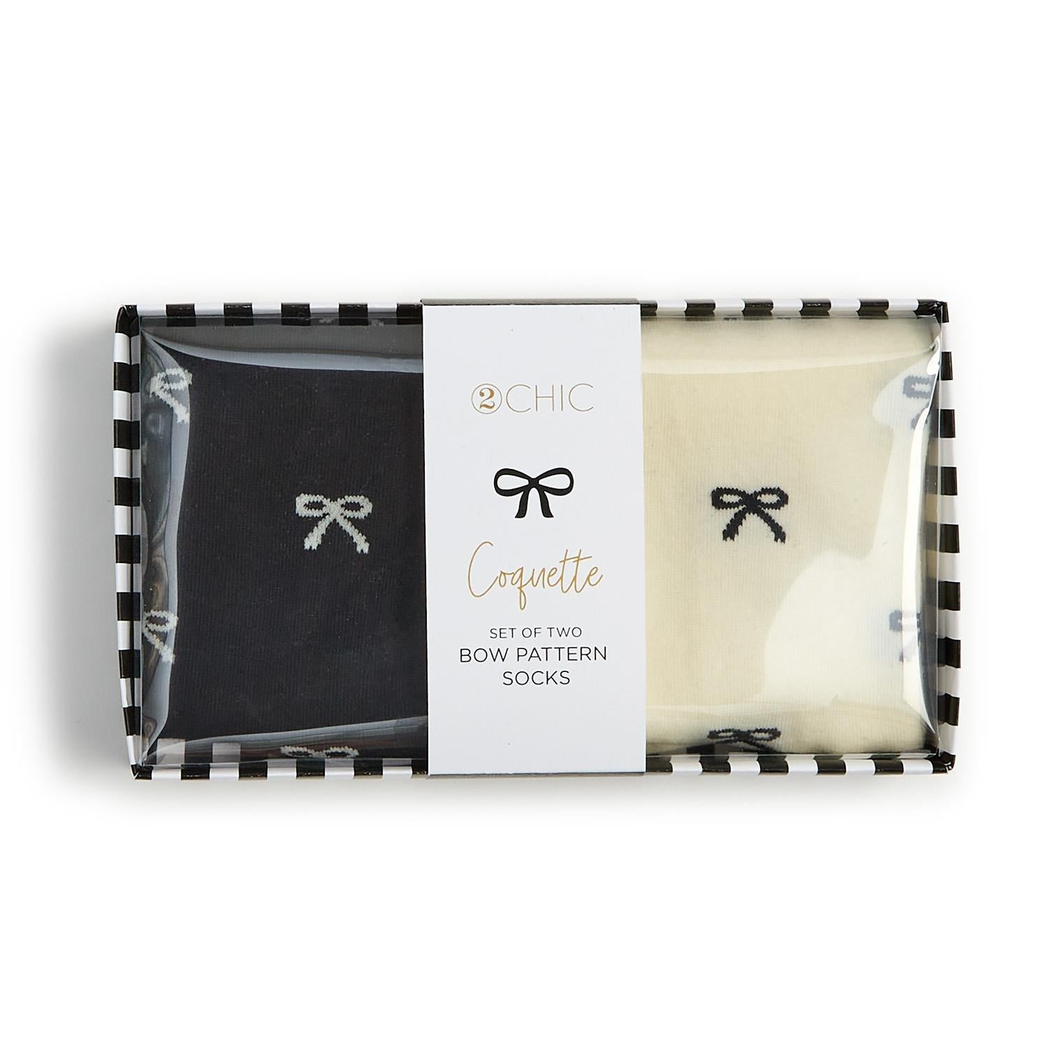 Noir Coquette Bow Printed Socks - Set of 2