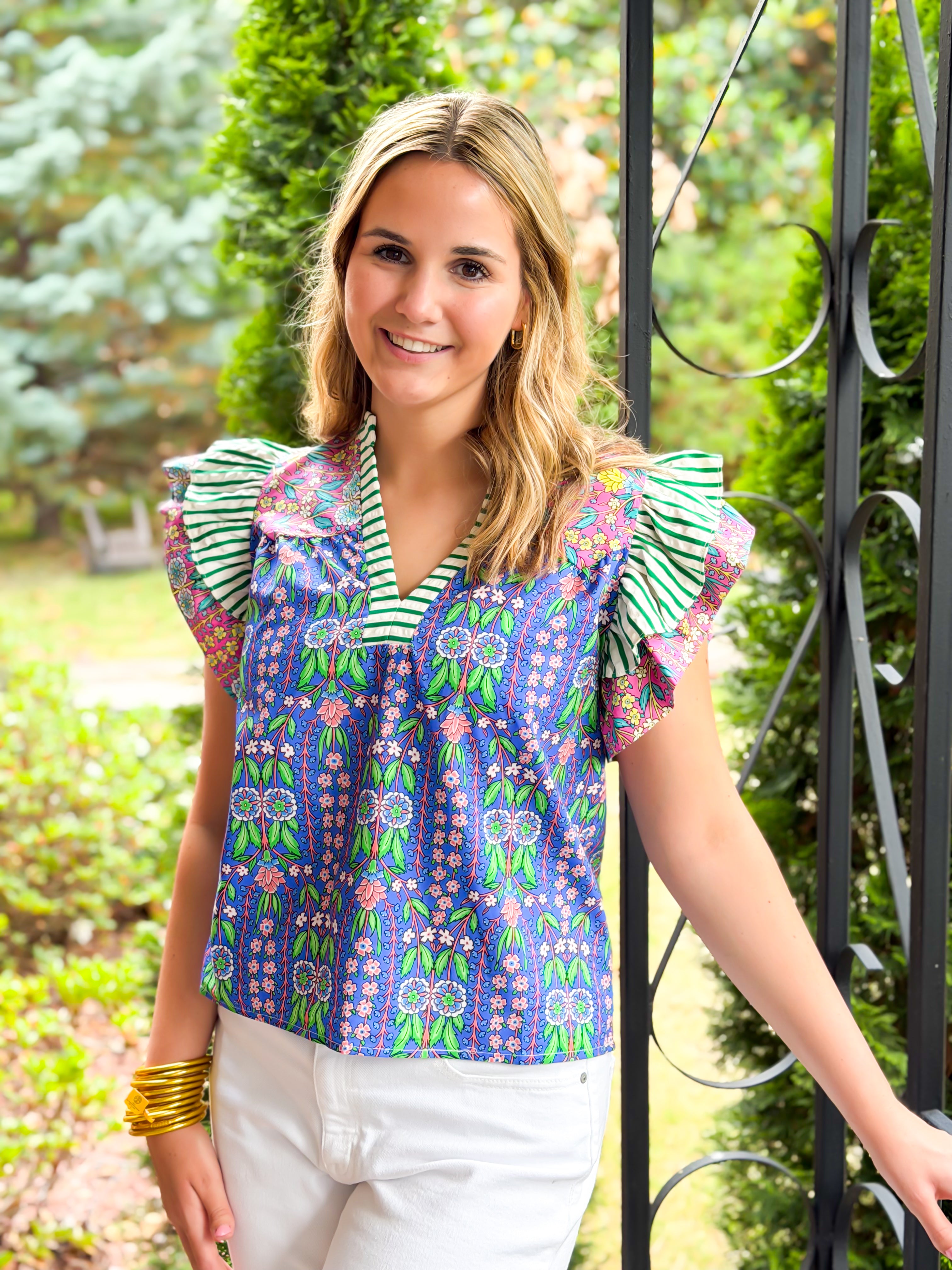 Whispering Flowers V-Neck Top