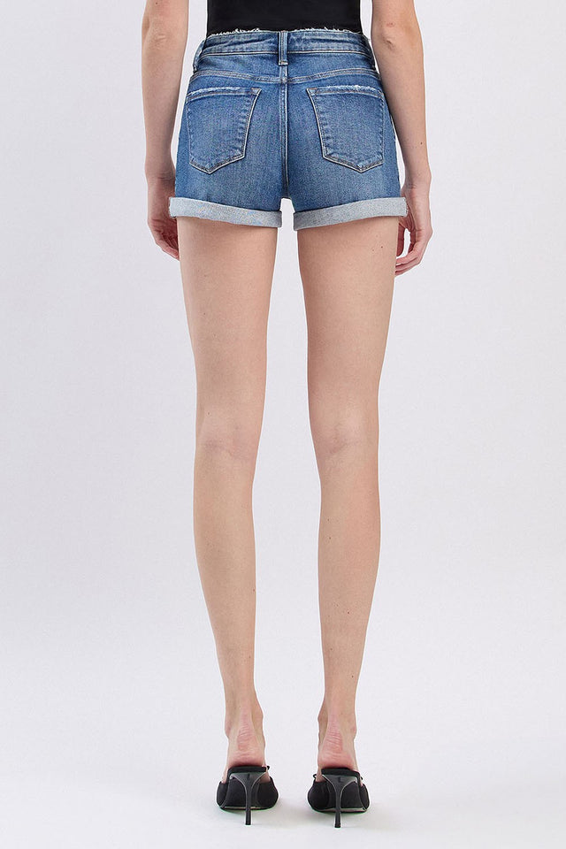Lovervet | High Rise Double Cuff Denim Shorts
