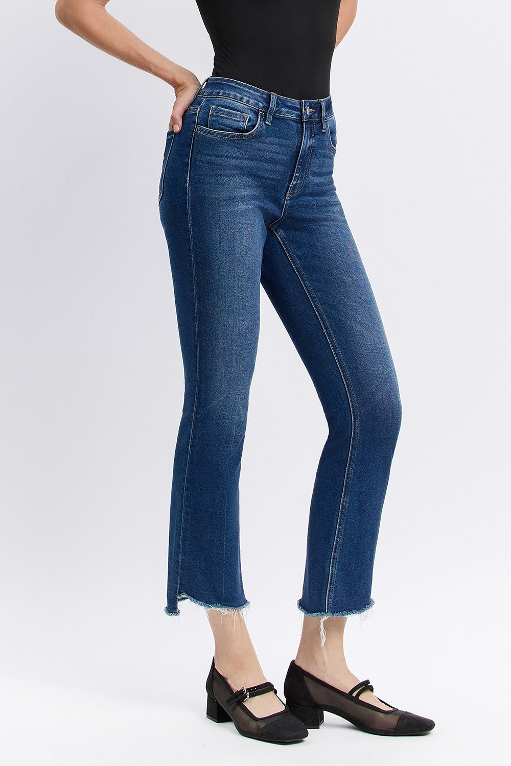Vervet | High Rise Raw Step Hem Kick Flare Jeans