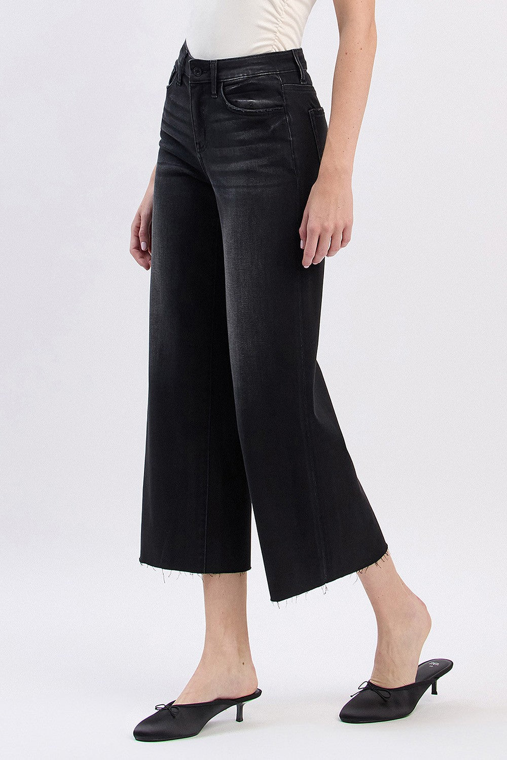 Vervet | High Rise Clean Cut Raw Hem Crop Slim Wide Jeans