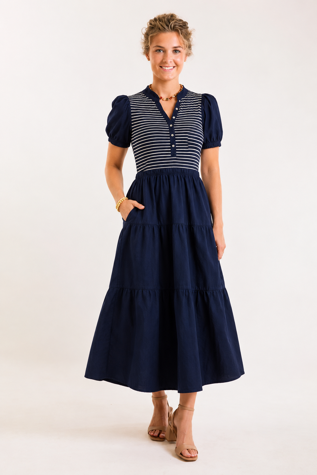 Mary Square | Vanessa Dress - Navy Stripe