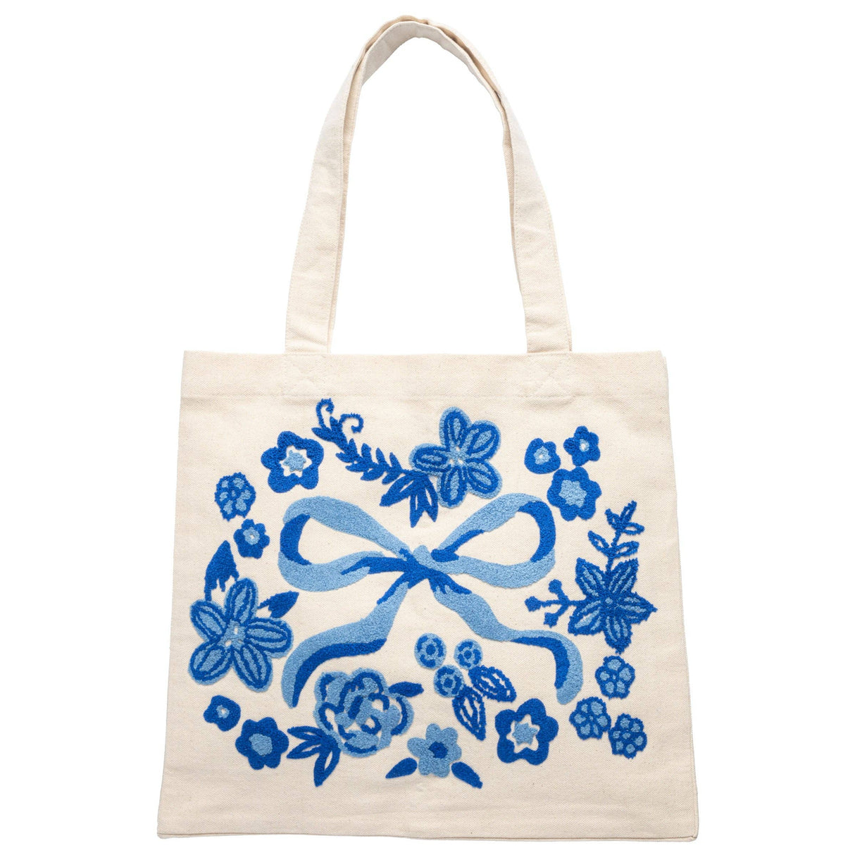 Embroidered Bow Canvas Tote