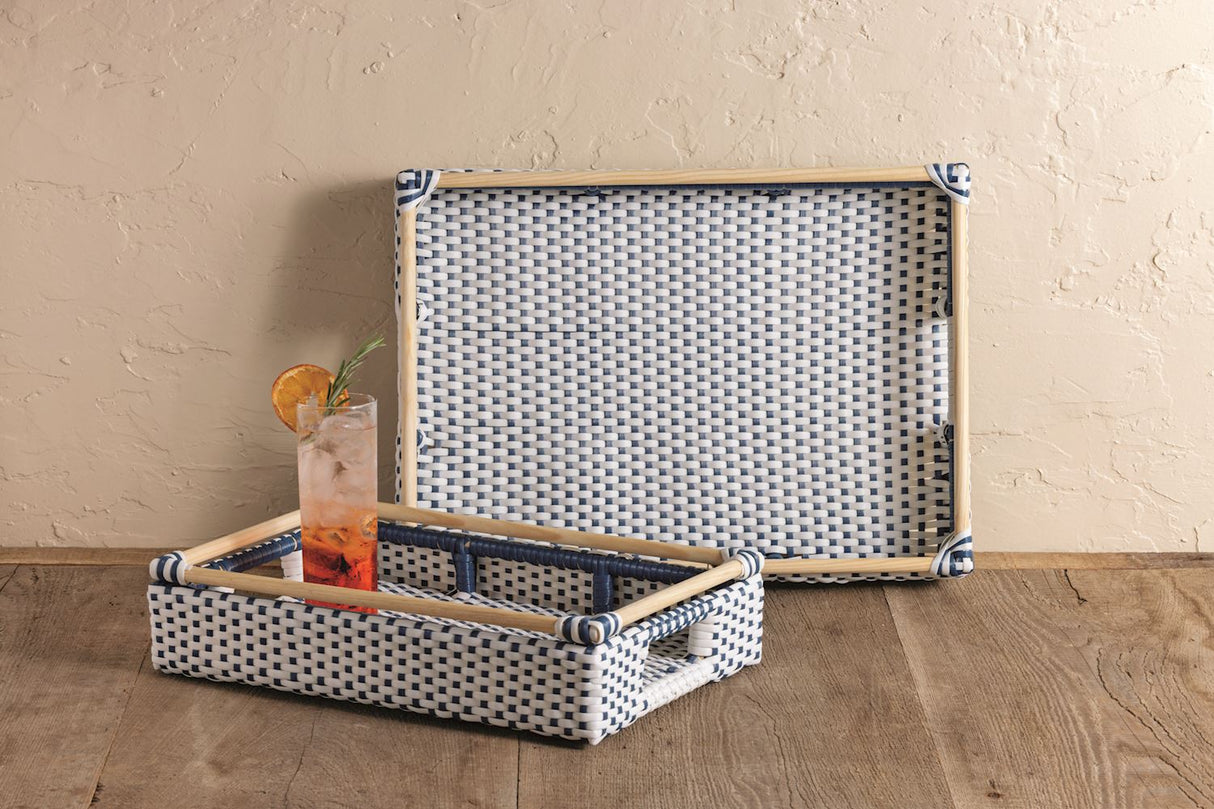 Woven Blue & White Tray Set