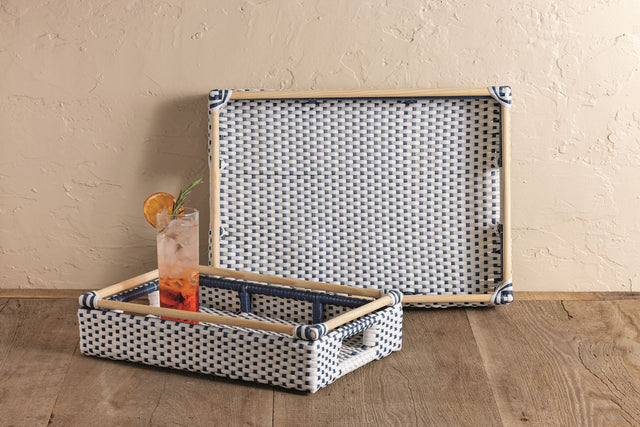 Woven Blue & White Tray Set