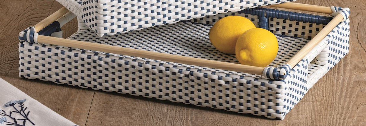 Woven Blue & White Tray Set