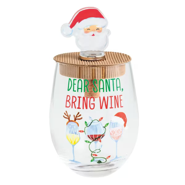 Mudpie | Santa Wine Glass & Stopper Set