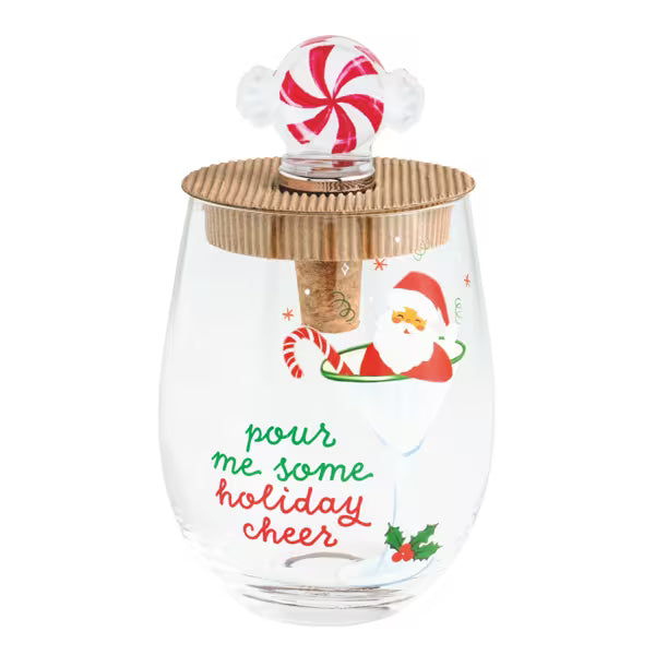 Mudpie | Peppermint Wine Glass & Stopper Set