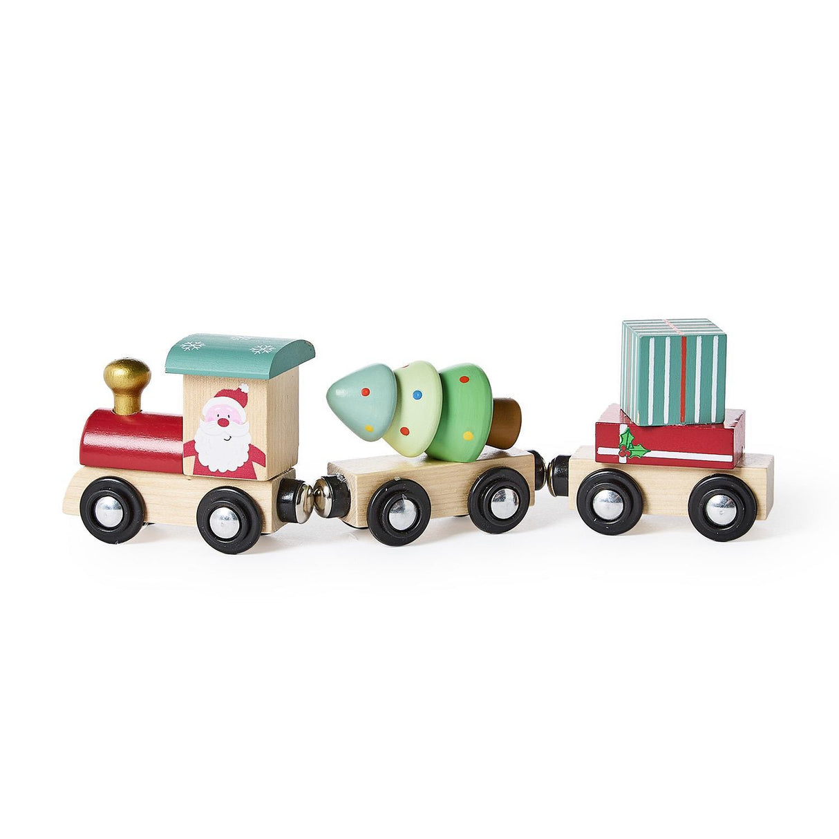 Two's Company | Here Comes Santa 3pc Hand-Crafted Wooden Magnetic Train Set