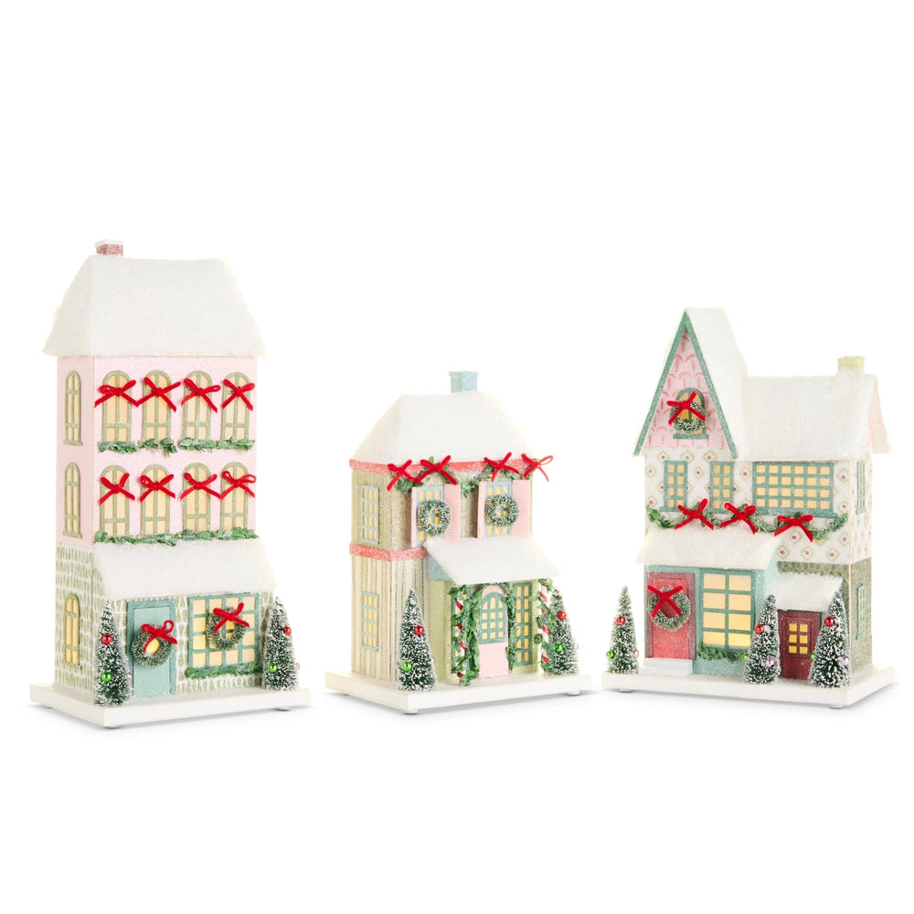 14" Snowflake Lane Lighted Paper Houses