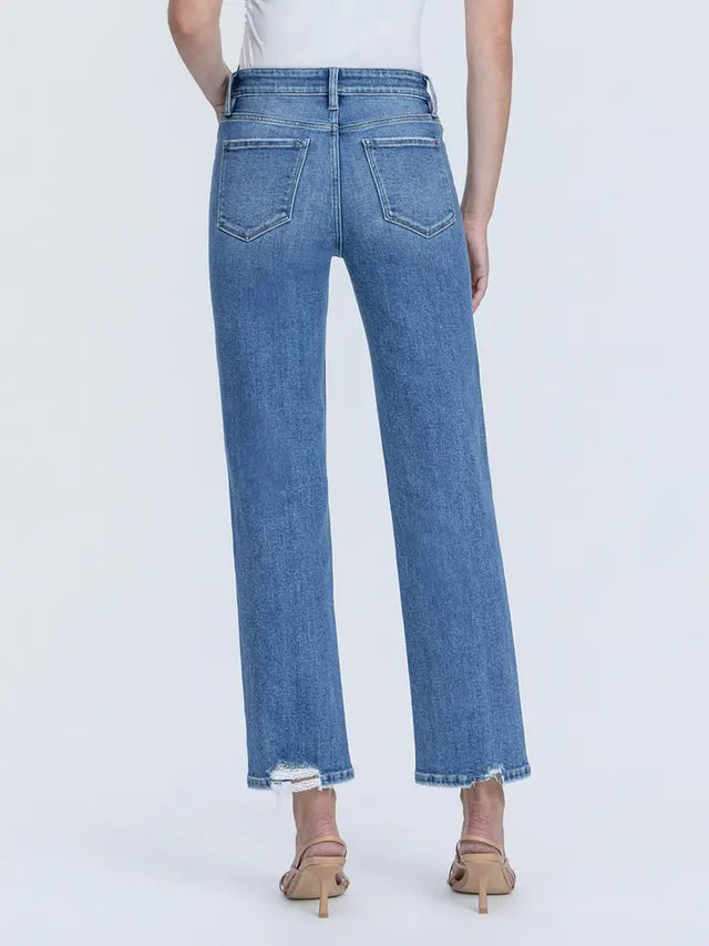 Flying Monkey | High Rise Distressed Back Hem Ankle Straight Jeans