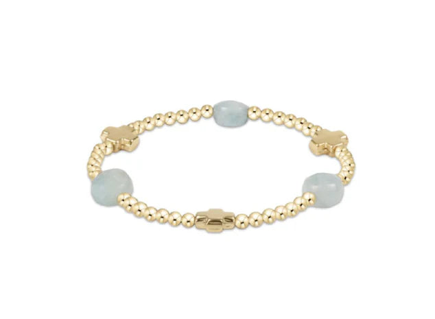 Enewton | Signature Cross Admire Gold Pattern 3mm Bead Bracelet - Aquamarine