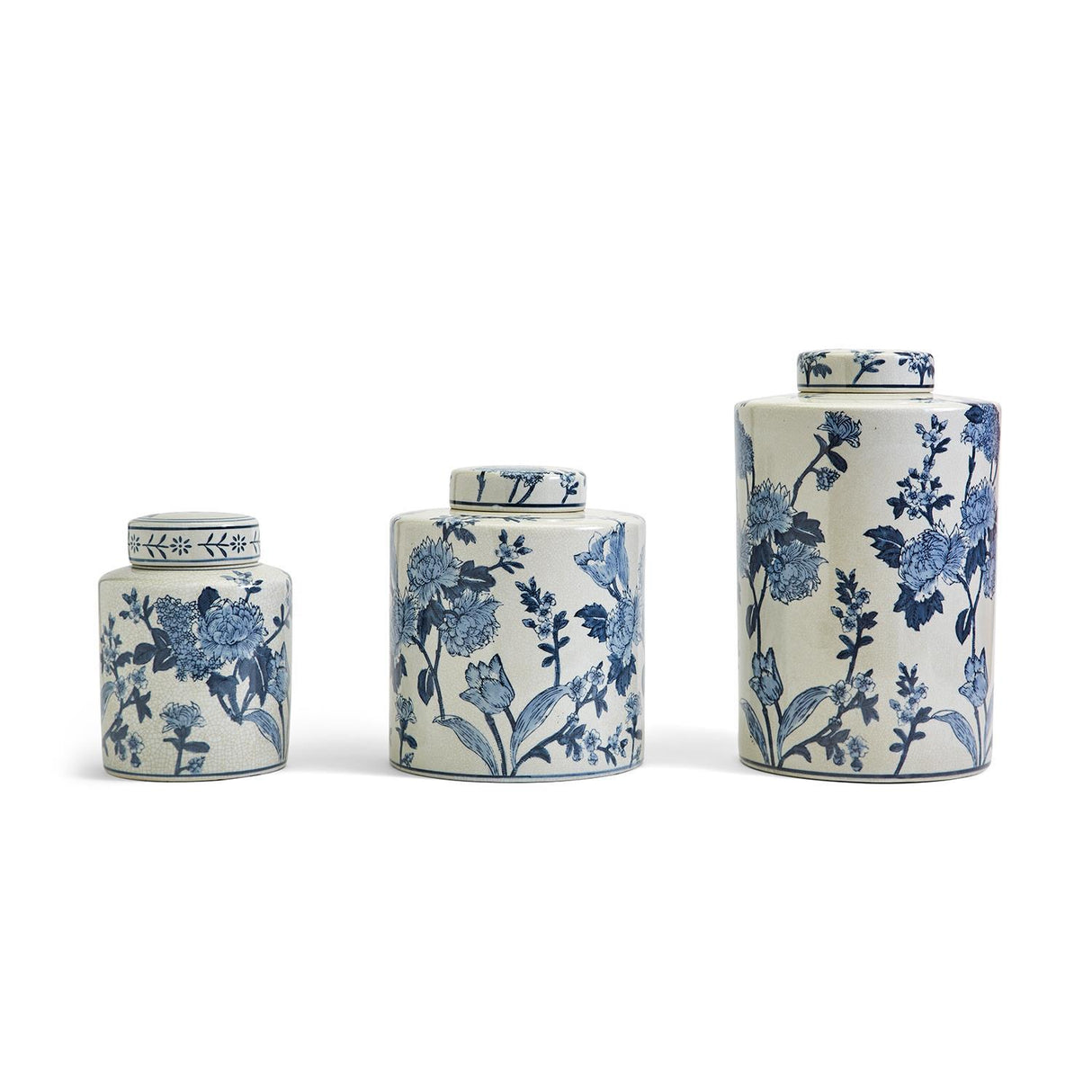 Japanese Blossom Blue and White Decorative Tea Jars with Crackle Finish