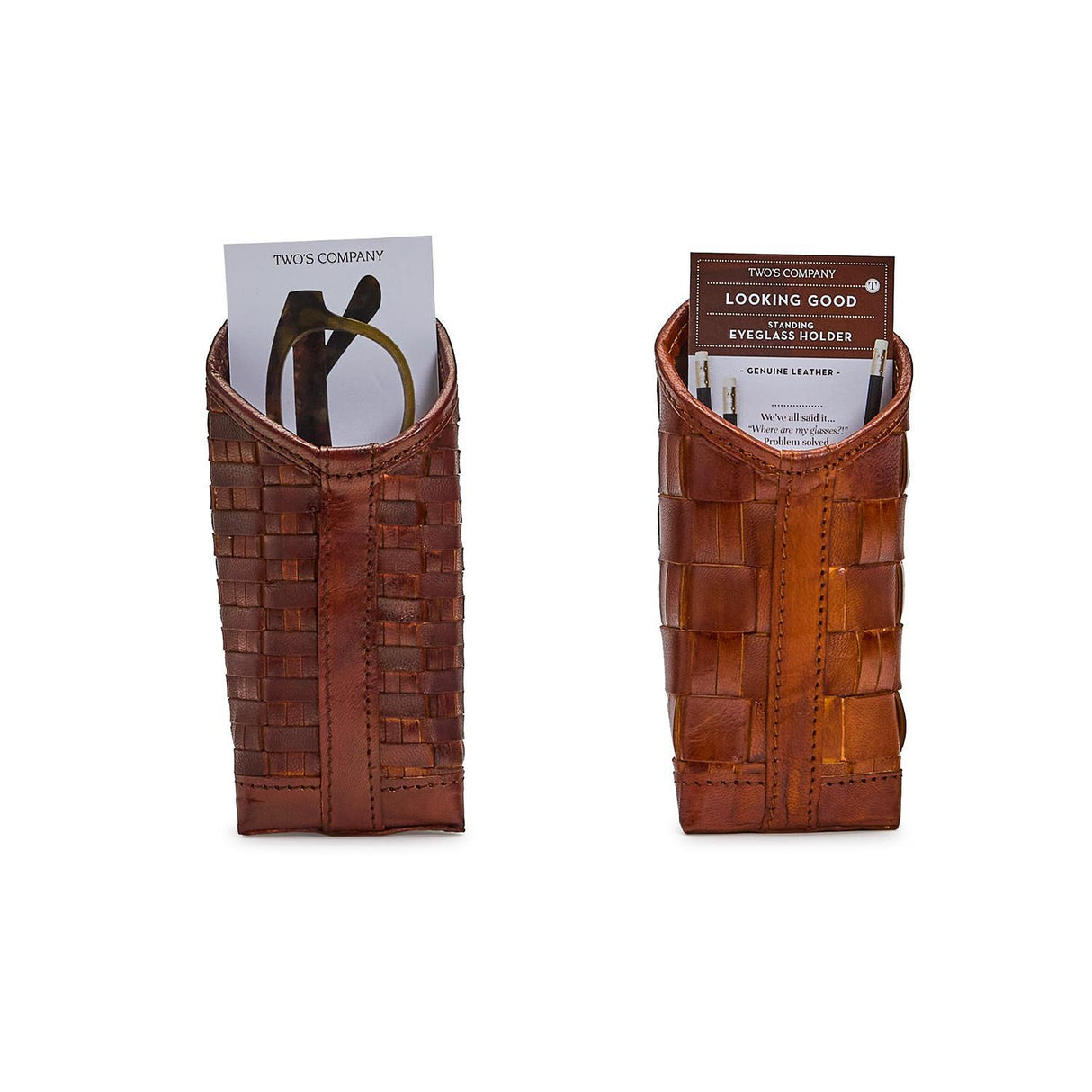 Two's Company | Chestnut Woven Leather Eyeglass / Accessory Holder