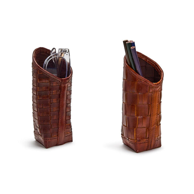 Two's Company | Chestnut Woven Leather Eyeglass / Accessory Holder