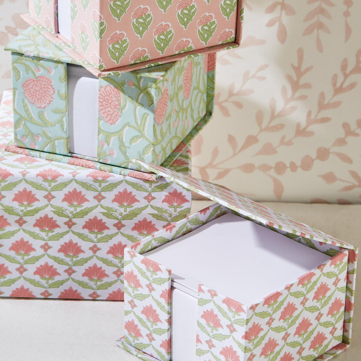 Floral Block Print Note Paper Caddy