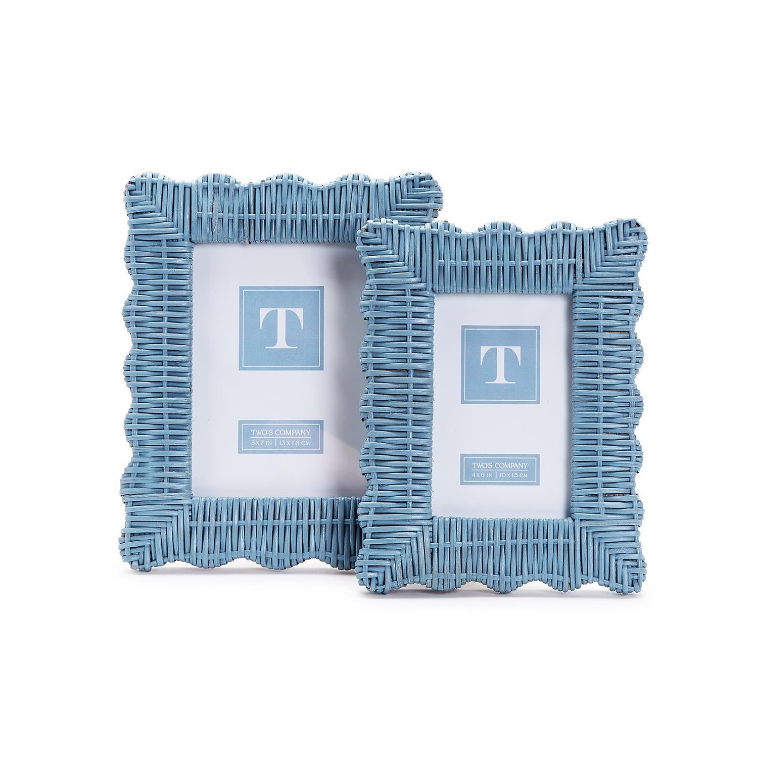 Blue Wicker Weave Scalloped Photo Frames