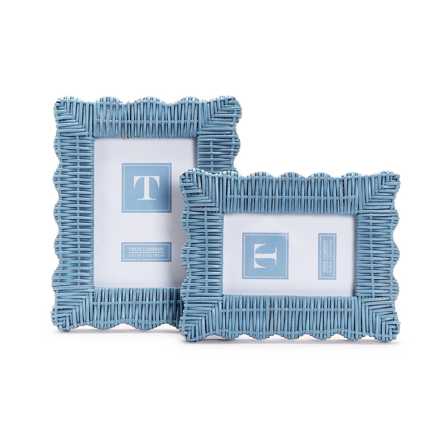 Blue Wicker Weave Scalloped Photo Frames