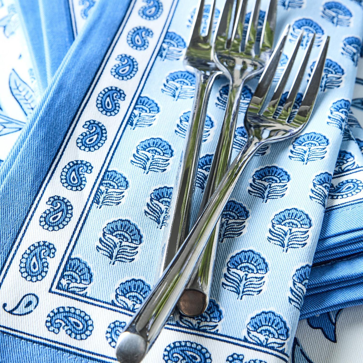 Chinoiserie Blue Block Print Cloth Napkins