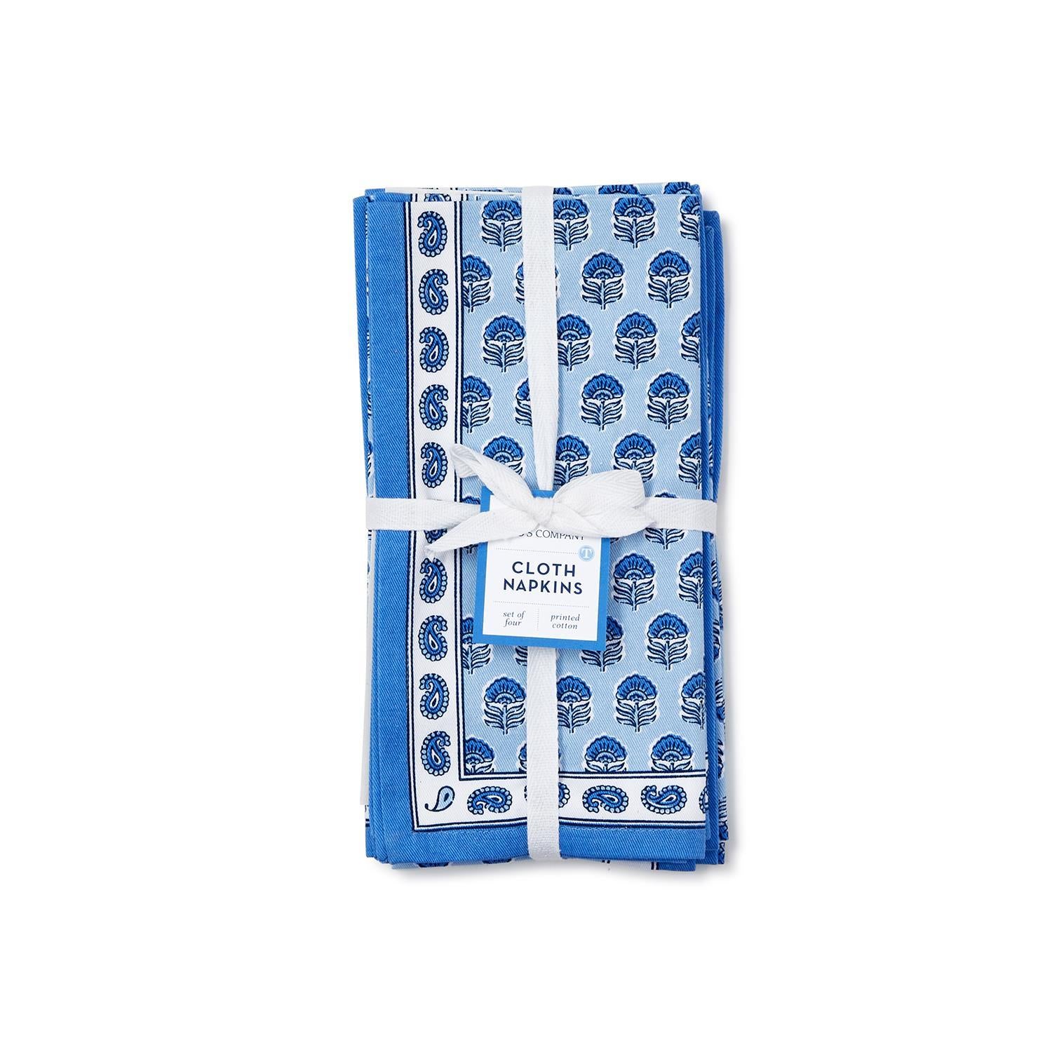 Chinoiserie Blue Block Print Cloth Napkins