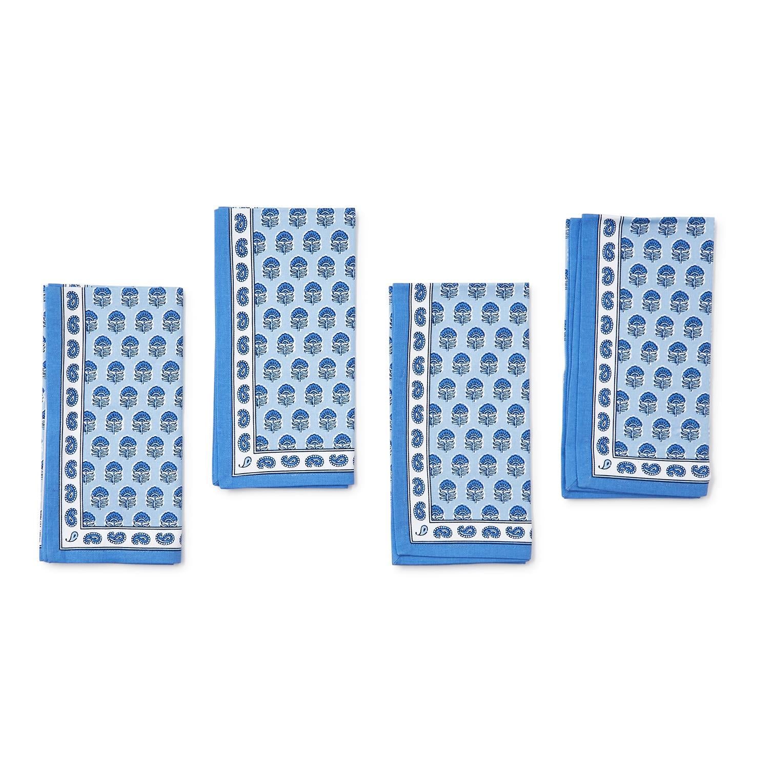 Chinoiserie Blue Block Print Cloth Napkins