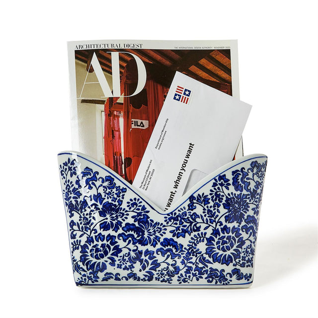 Two's Company | Chinoiserie Hand-Painted Blue and White Floral Letter Holder