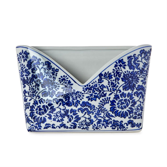 Two's Company | Chinoiserie Hand-Painted Blue and White Floral Letter Holder