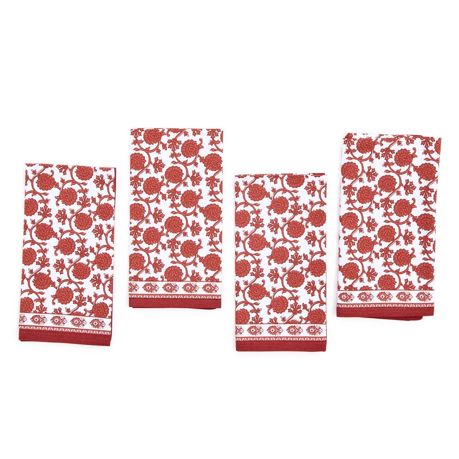 Botanica Set of 4 Block Print Design Cloth Napkins