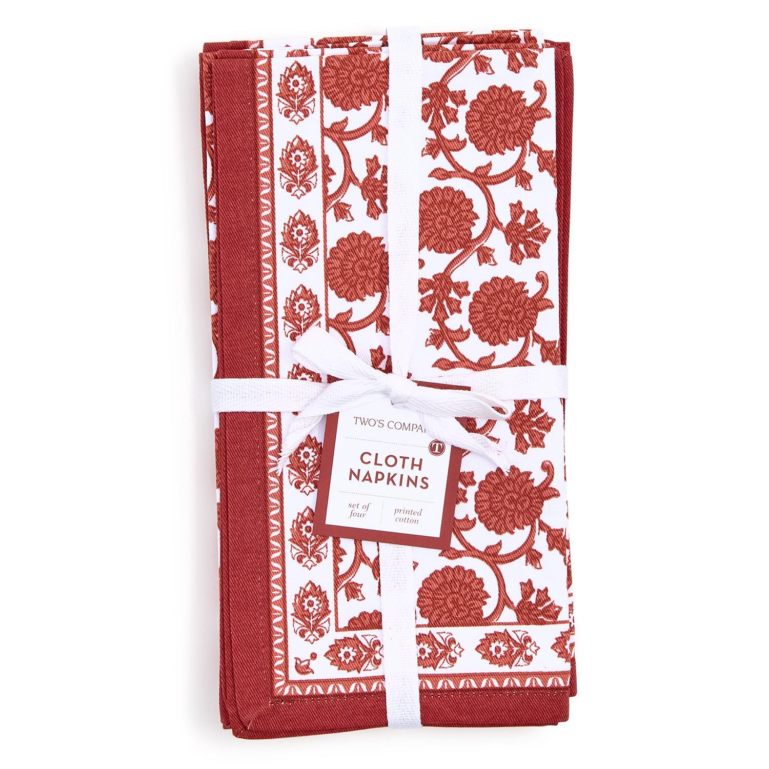 Botanica Set of 4 Block Print Design Cloth Napkins