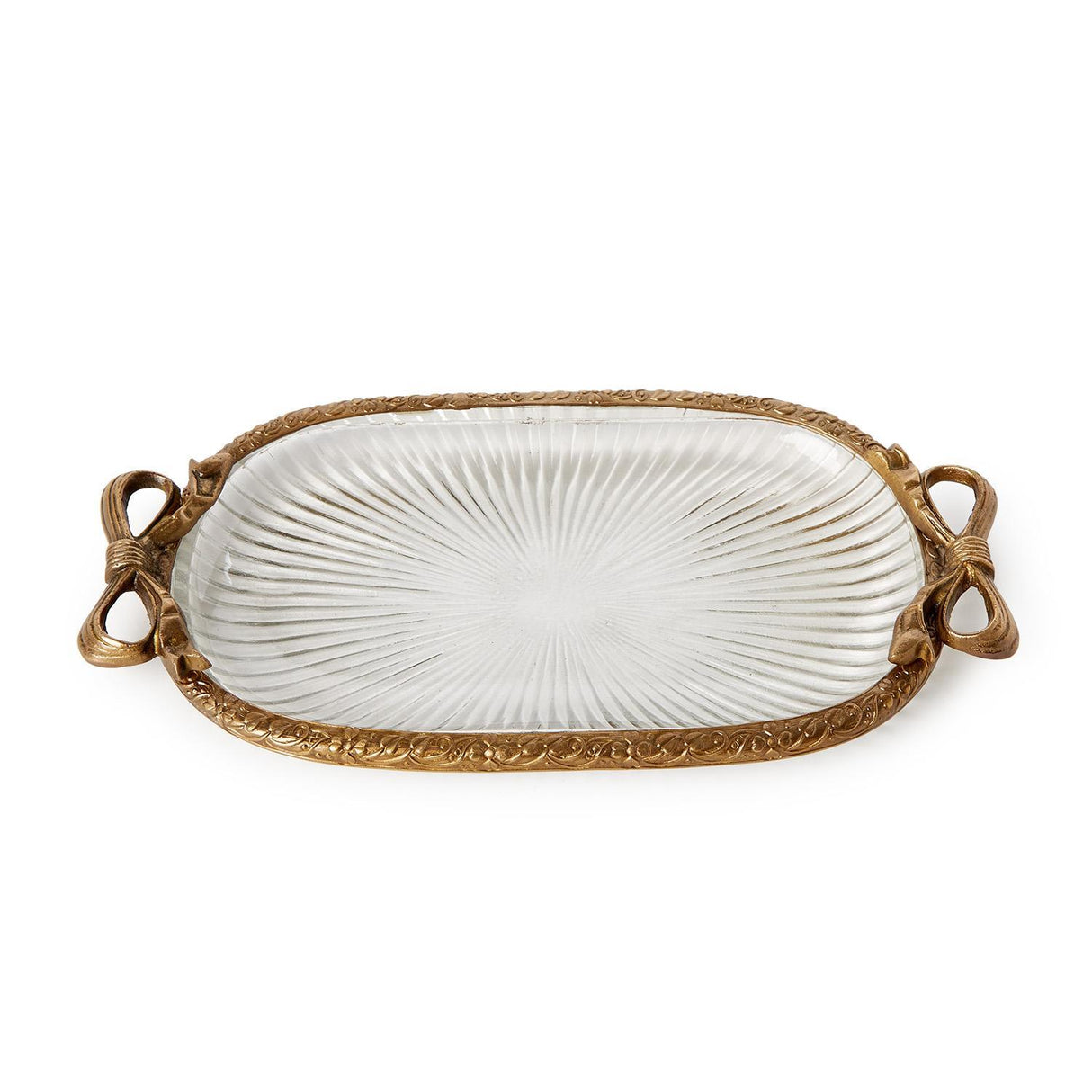Antique Gold Glass Vanity Table / Desk Tray with Bow Accent