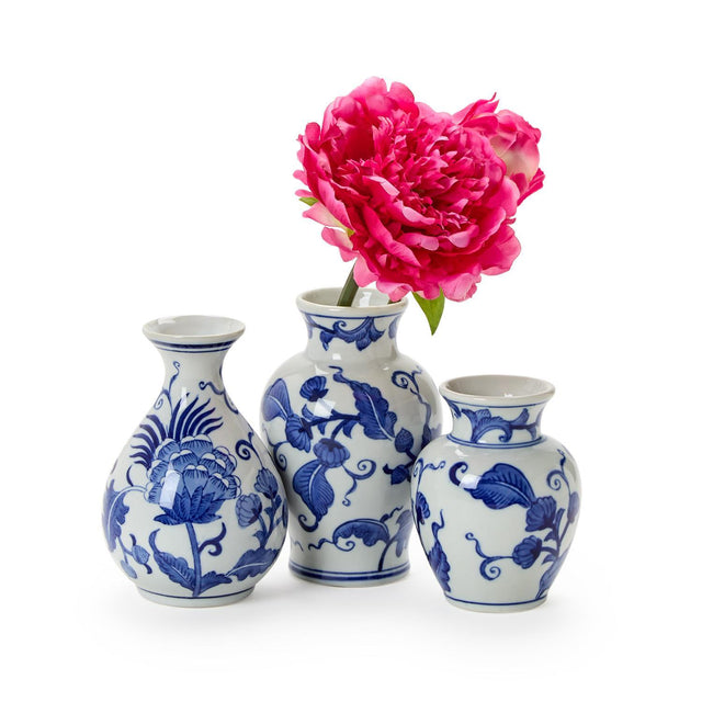 Two's Company | Blue Willow Hand-Painted Blue and White Floral Chinoiserie Vases