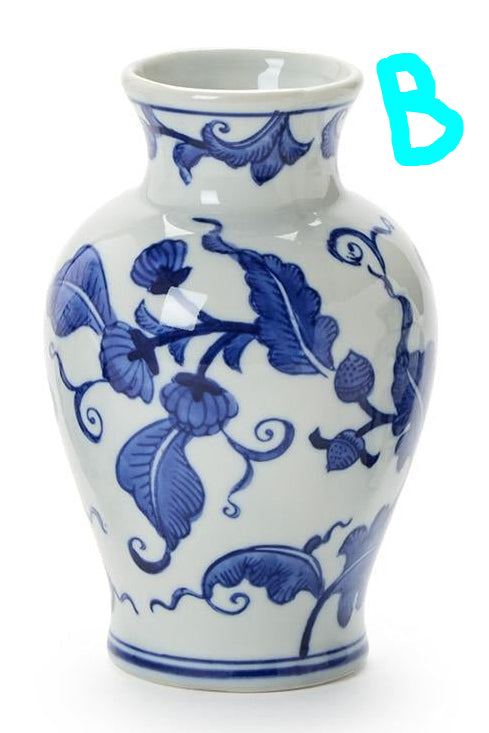 Two's Company | Blue Willow Hand-Painted Blue and White Floral Chinoiserie Vases