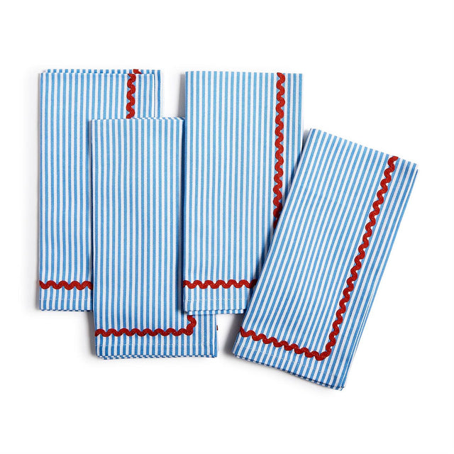 Two's Company | Set of 4 Blue Stripe Cotton Napkin
