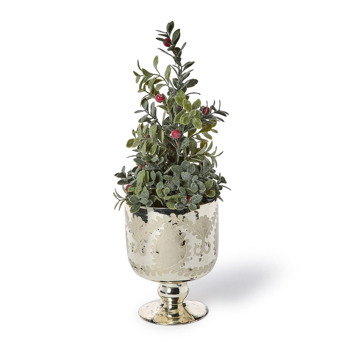 Two's Company | Hand Etched Glass Antiqued Mercury Finish Candleholder