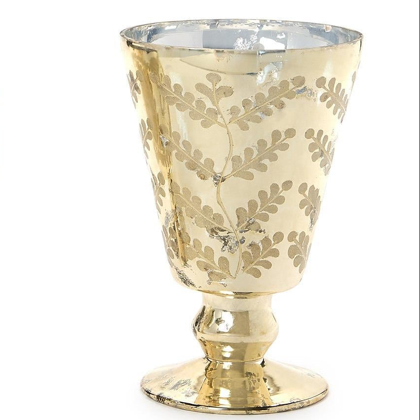 Two's Company | Hand Etched Glass Antiqued Mercury Finish Candleholder