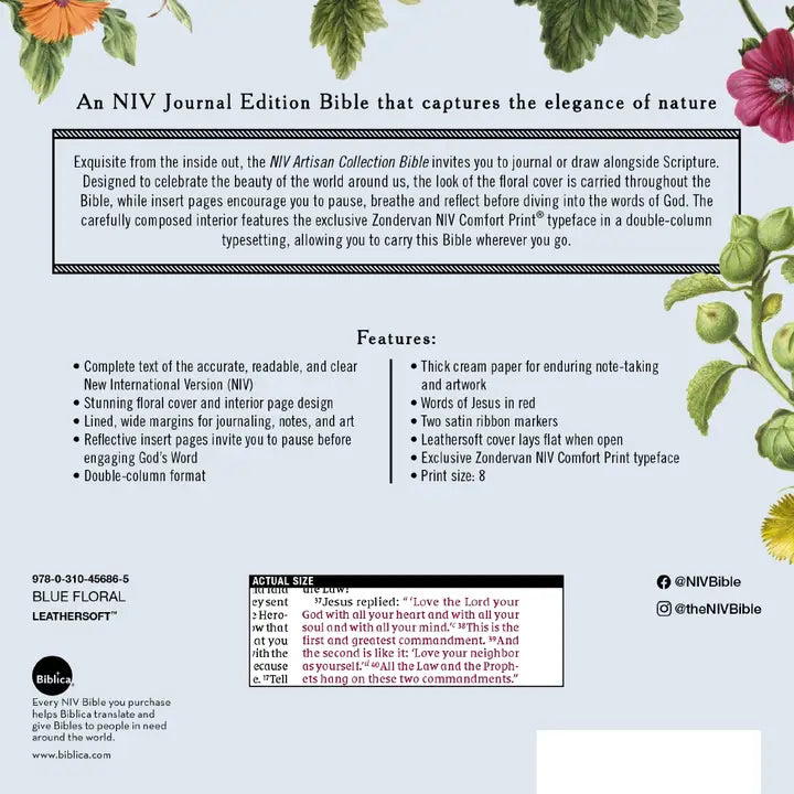 Niv Artisan Collection Bible Leathersoft Blue Floral