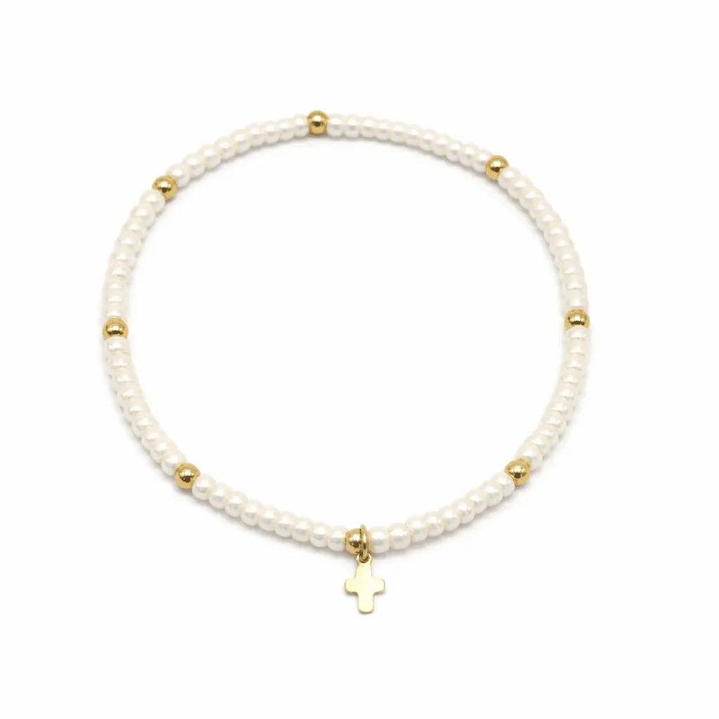 Erin Gray | Luxe Cross Bracelet in Pearl White