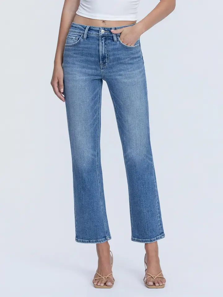 Flying Monkey | High Rise Distressed Back Hem Ankle Straight Jeans
