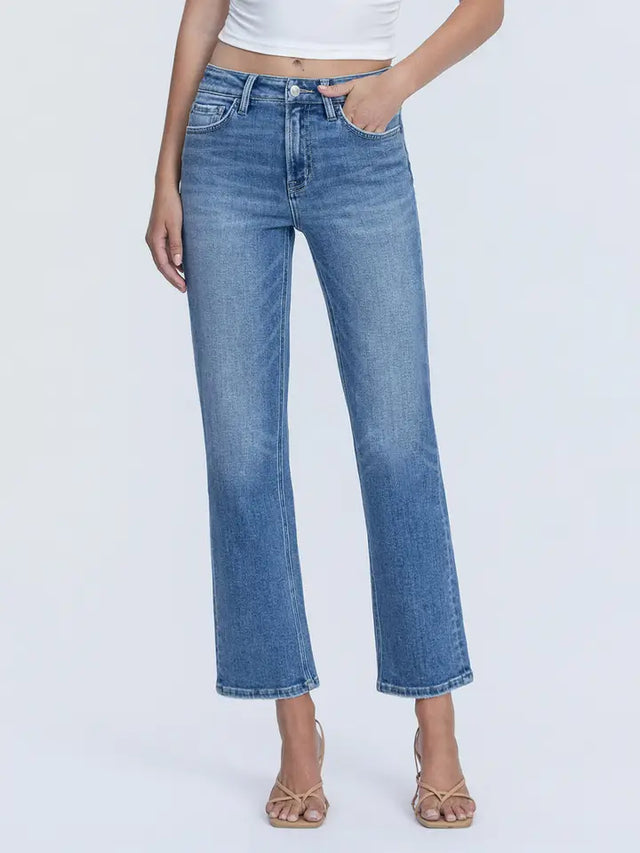 Flying Monkey | High Rise Distressed Back Hem Ankle Straight Jeans