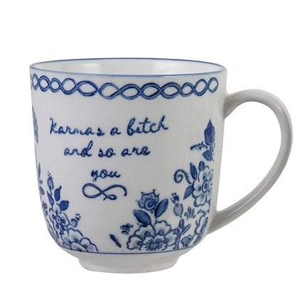 Stoneware Mug With Saying | Blue & White