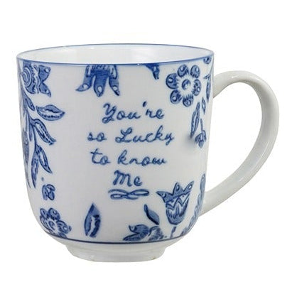 Stoneware Mug With Saying | Blue & White