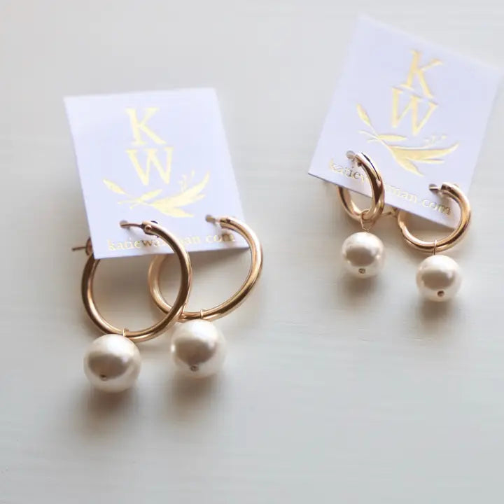 Katie Waltman | Audrey Gold Filled Pearl Hoop Earrings